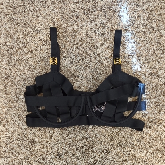 Victoria's Secret Luxe black balconette strappy bandage caged underwire bra - Picture 3 of 9